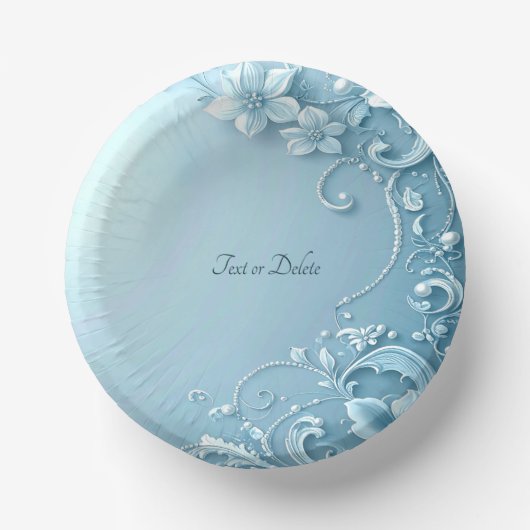 Blaue Dekorative Blumen Pappteller (Vorderseite)