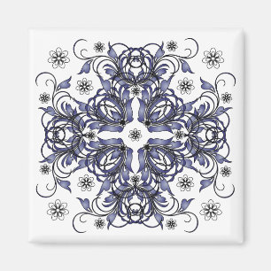 Blaue dekorative Blumenmuster Magnet