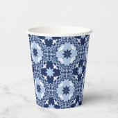 Blaue dekorative Fliesen mit marokkanischer Geomet Pappbecher (Rückseite)