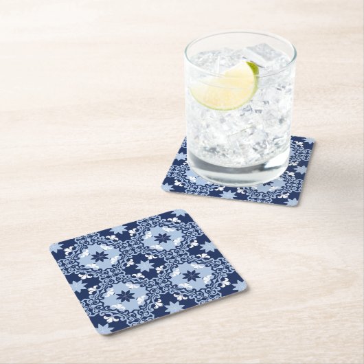 Blaue dekorative Fliesen mit marokkanischer Geomet Rechteckiger Pappuntersetzer (Vor Ort)