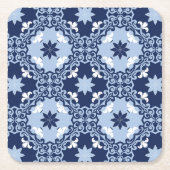 Blaue dekorative Fliesen mit marokkanischer Geomet Rechteckiger Pappuntersetzer (Vorderseite)