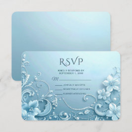 Blaue Dekorative Florale Antwortkarte RSVP Karte
