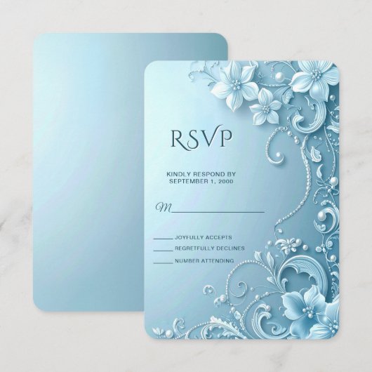 Blaue Dekorative Florale RSVP-Karte RSVP Karte (Vorne/Hinten)