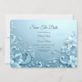 Blaue Dekorative Florale Save The Date (Vorderseite)