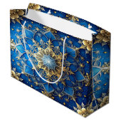 Blaue dekorative Geschenktüte für Feiertage (Rückseite Schrägansicht)