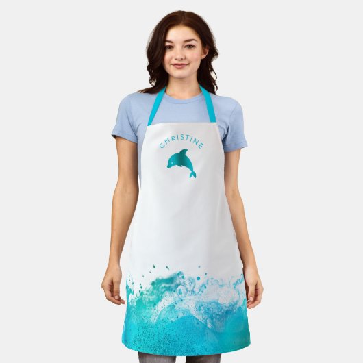 Blaue Delfin und Wasser Schürze (Getragen)