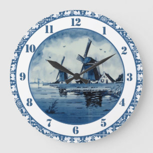 Blaue Delft-Blau-Windmühle Große Wanduhr