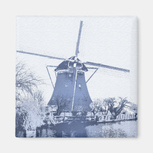 Blaue Delft-Holländer-Windmühle Magnet
