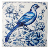 Blaue Delft-Vogel-Keramikfliese im Vintage-Stil. Fliese (Vorderseite)