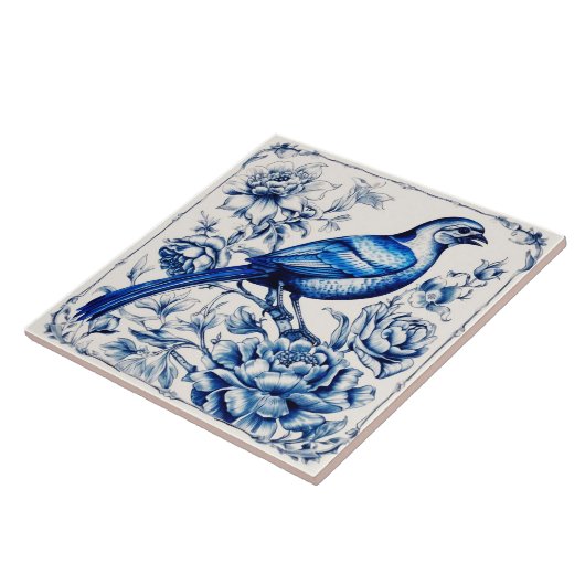 Blaue Delft-Vogel-Keramikfliese im Vintage-Stil. Fliese (Seite)