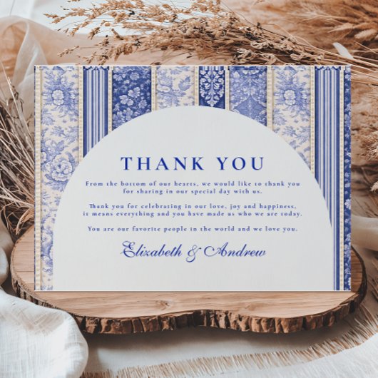 Blaue Delfter Kachel-Patchwork-Hochzeit Dankeskarte