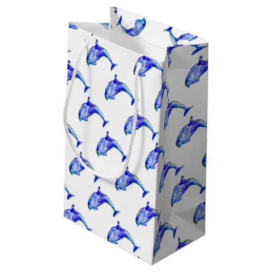Blaue Delphin-Geschenk-Tasche Kleine Geschenktüte (Rückseite Schrägansicht)