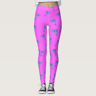 Blaue Delphine auf rosa, tierbezogen, Cartoon Leggings