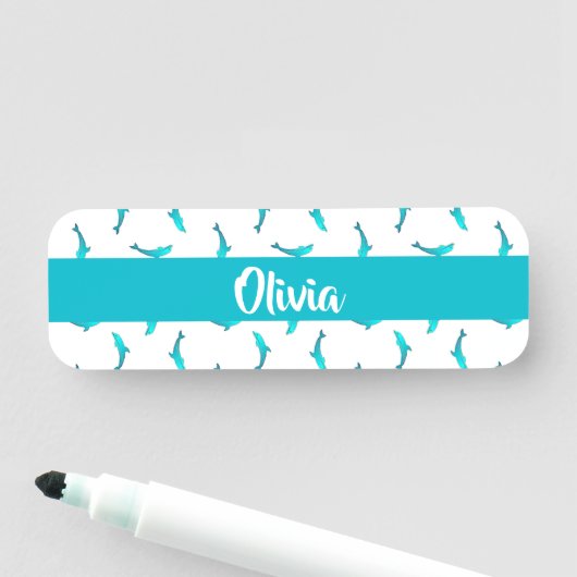 Blaue Delphine auf Weiß Namensschild (Beispiel)