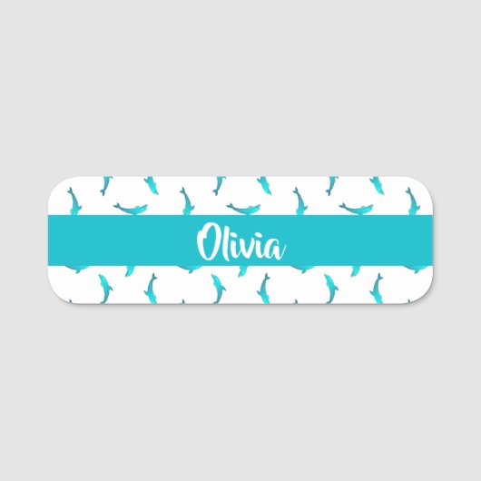 Blaue Delphine auf Weiß Namensschild (Vorderseite)