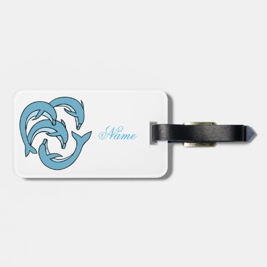 Blaue Delphine, die Thunder_Cove Bar umkreisen Gepäckanhänger (Rückseite horizontal)