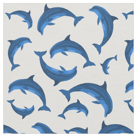 Blaue Delphine Jumping Pattern auf Grau Stoff (Nahaufnahme)