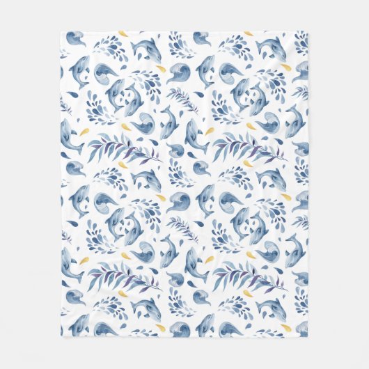 Blaue Delphine und Wellen Fleecedecke (Vorderseite)