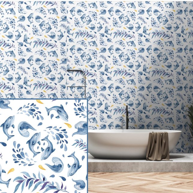 Blaue Delphine und Wellen Tapete (Von Creator hochgeladen)