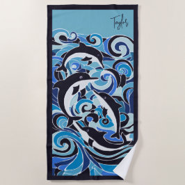 Blaue Delphine & Waves individuell anpassbar Strandtuch