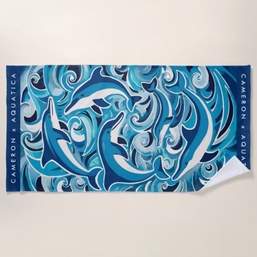 Blaue Delphine & Waves individuell anpassbar Strandtuch (Vorderseite)