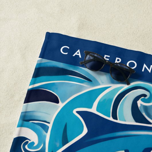 Blaue Delphine & Waves individuell anpassbar Strandtuch (Beispiel)