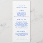 Blaue Delphinium Art Hochzeitsmenü Menükarte (Rückseite)