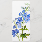 Blaue Delphinium Art Hochzeitsmenü Menükarte (Vorderseite)