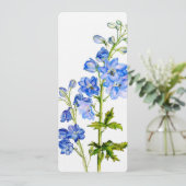 Blaue Delphinium Art Hochzeitsmenü Menükarte (Stehend Vorderseite)
