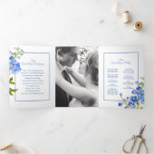 Blaue Delphinium-Blume Hochzeit Aquarell Tri-Fol Dreifach-gefaltete Programmkarte (Innenseite)