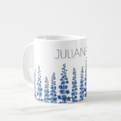 Blaue Delphinium-Blume im Juli Kaffeetasse (Vorderseite Links)