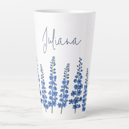 Blaue Delphinium-Blume im Juli Milchtasse (Vorderseite)