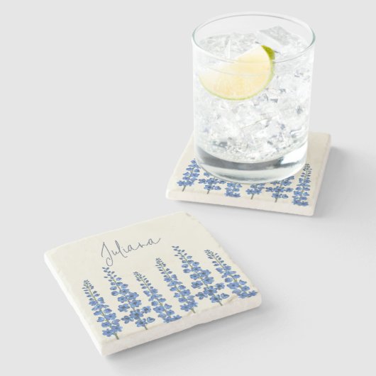 Blaue Delphinium-Blume im Juli Steinuntersetzer (Seitenansicht)