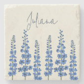 Blaue Delphinium-Blume im Juli Steinuntersetzer (Vorderseite)