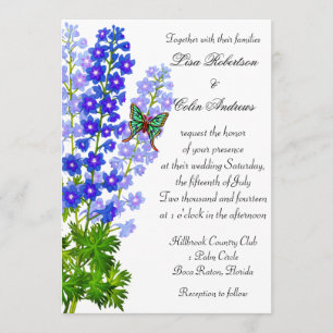 Blaue Delphinium-Blumen, die Einladung Wedding