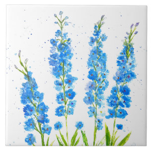 Blaue Delphinium-Blumen Wasserfarbe elegant rustik Fliese
