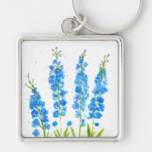 Blaue Delphinium-Blumen Wasserfarbe elegant rustik Schlüsselanhänger
