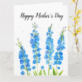 Blaue Delphinium florale Aquarell elegant rustikal Karte (Gelbe Blume)
