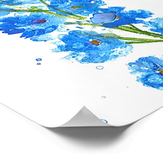 Blaue Delphinium florale Aquarell elegant rustikal Poster (Ecke)