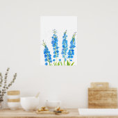 Blaue Delphinium florale Aquarell elegant rustikal Poster (Küche)