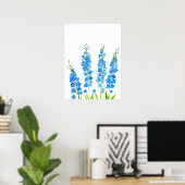 Blaue Delphinium florale Aquarell elegant rustikal Poster (Heimbüro)