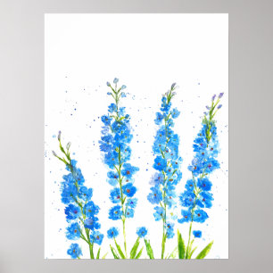 Blaue Delphinium florale Aquarell elegant rustikal Poster