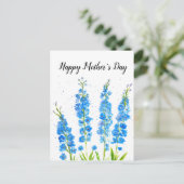 Blaue Delphinium florale Aquarell elegant rustikal Postkarte (Stehend Vorderseite)