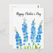 Blaue Delphinium florale Aquarell elegant rustikal Postkarte (Vorne/Hinten)