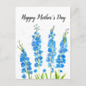 Blaue Delphinium florale Aquarell elegant rustikal Postkarte (Vorderseite)