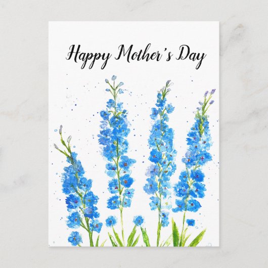 Blaue Delphinium florale Aquarell elegant rustikal Postkarte (Vorderseite)