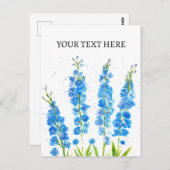 Blaue Delphinium florale Aquarell elegant rustikal Postkarte (Vorne/Hinten)
