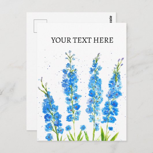 Blaue Delphinium florale Aquarell elegant rustikal Postkarte (Vorne/Hinten)