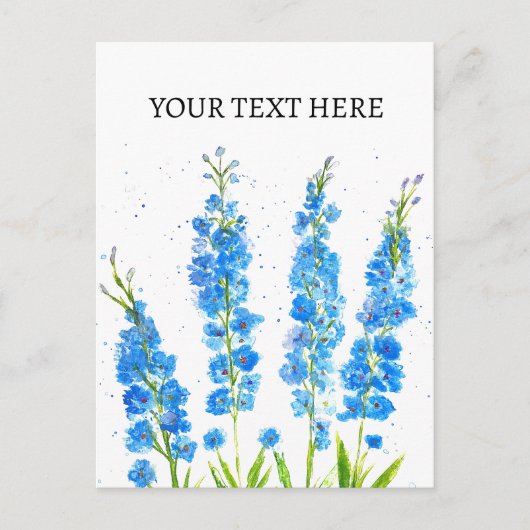 Blaue Delphinium florale Aquarell elegant rustikal Postkarte (Vorderseite)