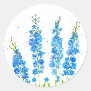 Blaue Delphinium florale Aquarell elegant rustikal Runder Aufkleber
